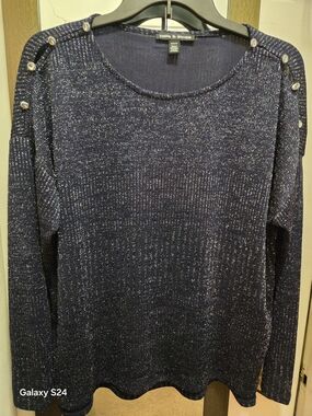Navy Metallic Button-Accent Sweater